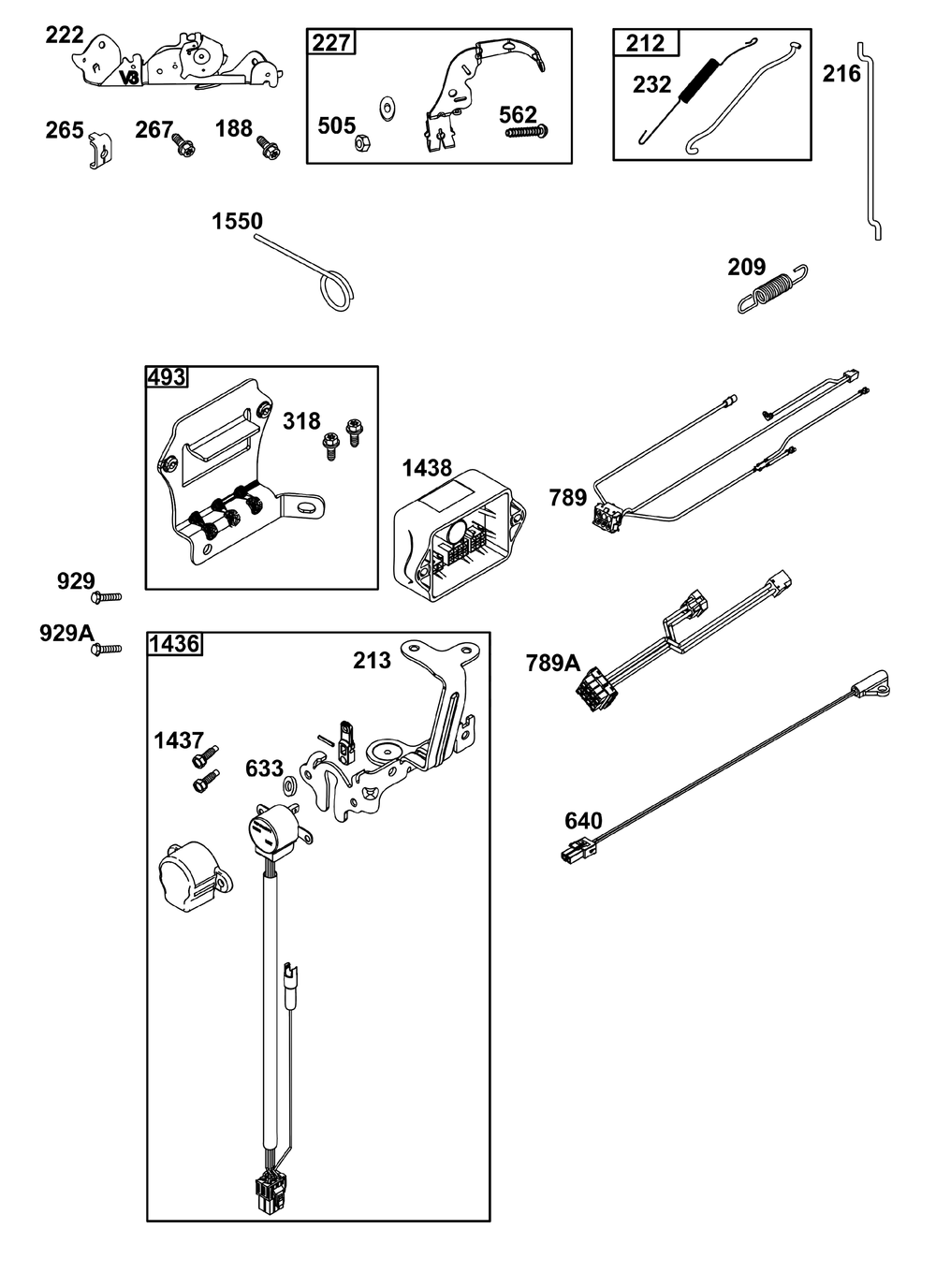 Controls Group Diagram and Parts List for 44C877-0003-B5 400000 - 699999 Briggs and Stratton Engine